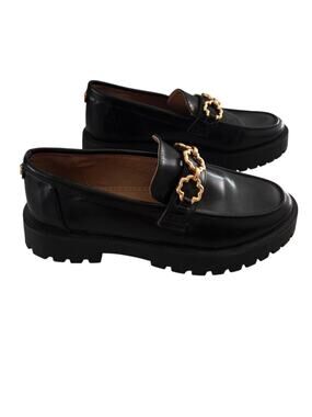 Sam & Libby Sz 7 Remi Lug Sole Chunky Loafers Academia Preppy Grunge Black Gold